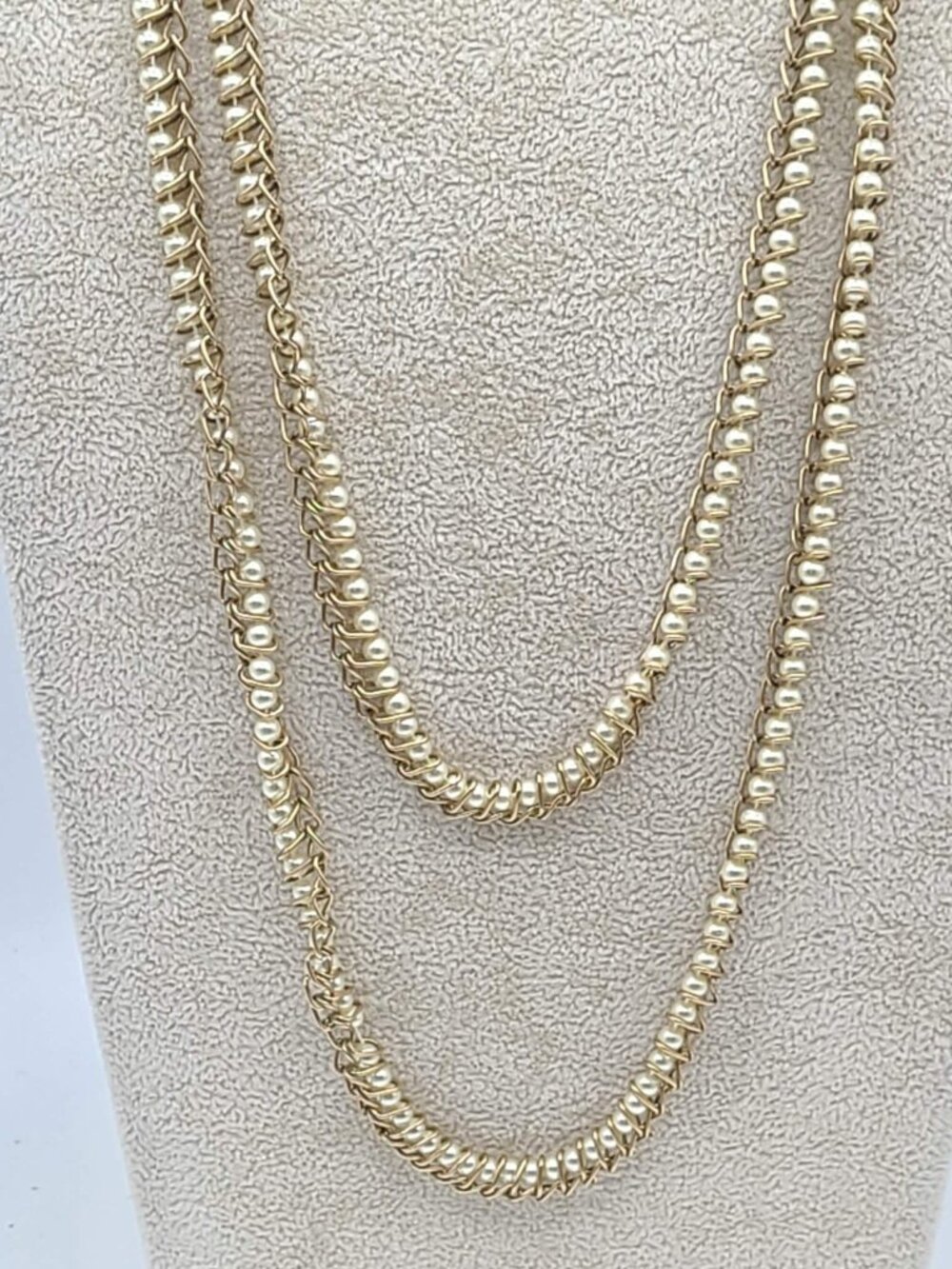 J Crew Small Pearl in Gold Tone Long Chain Necklace
